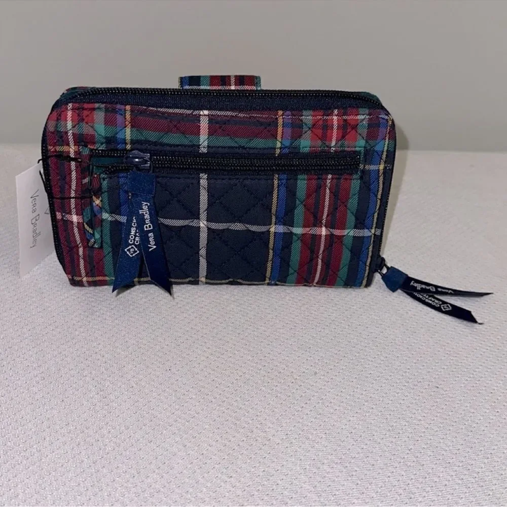 Vera Bradley Tartan Plaid Navy Green Red Turn Lock RFID Large Wallet - Picture 2 of 11
